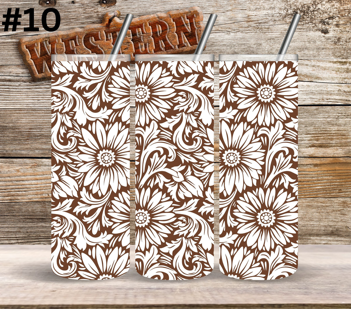 Brown Floral Tool UV DTF Tumbler wrap 10 Designs