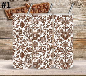 Brown Floral Tool UV DTF Tumbler wrap 10 Designs