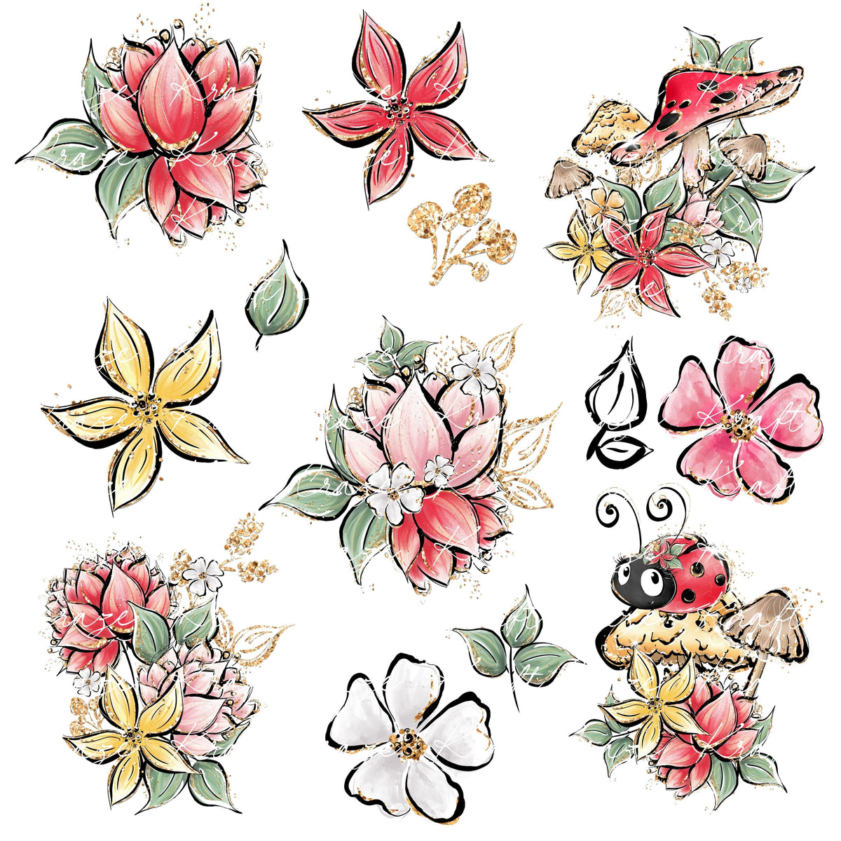 Cute Ladybugs UV DTF Decal Sheets-5 Design Options