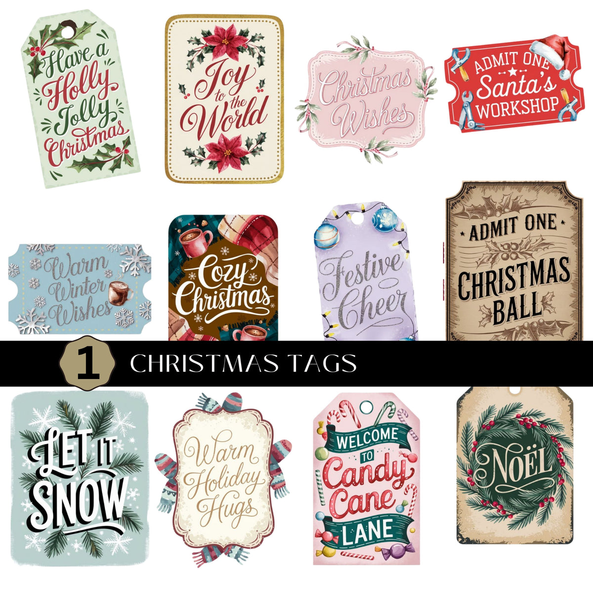 Christmas Tags UV DTF Decal Sheets 4 Designs