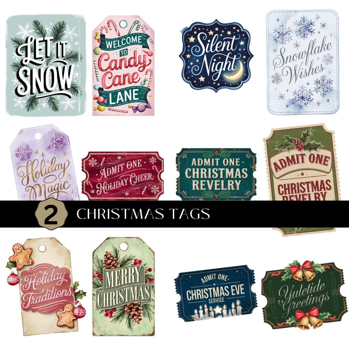 Christmas Tags UV DTF Decal Sheets 4 Designs