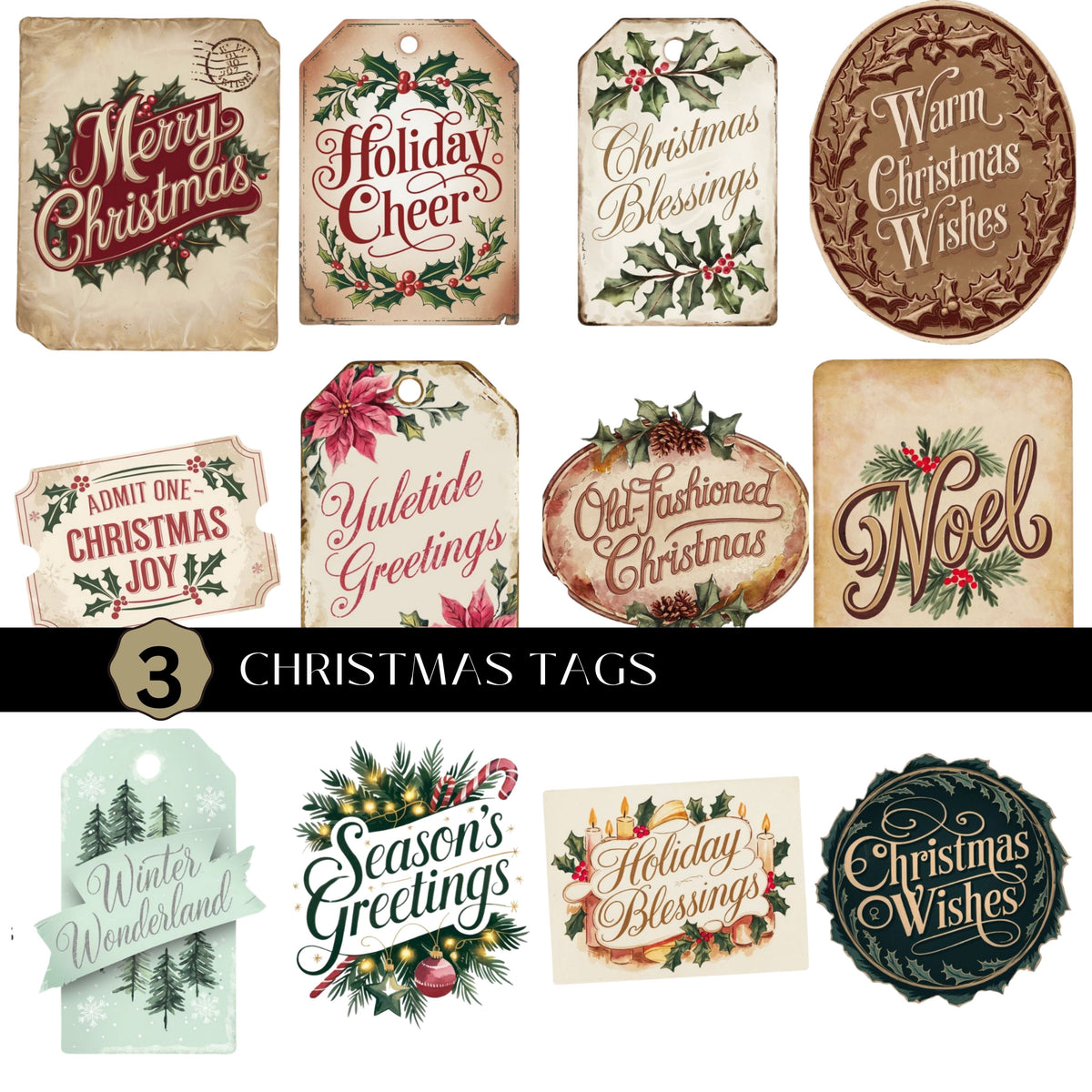 Christmas Tags UV DTF Decal Sheets 4 Designs