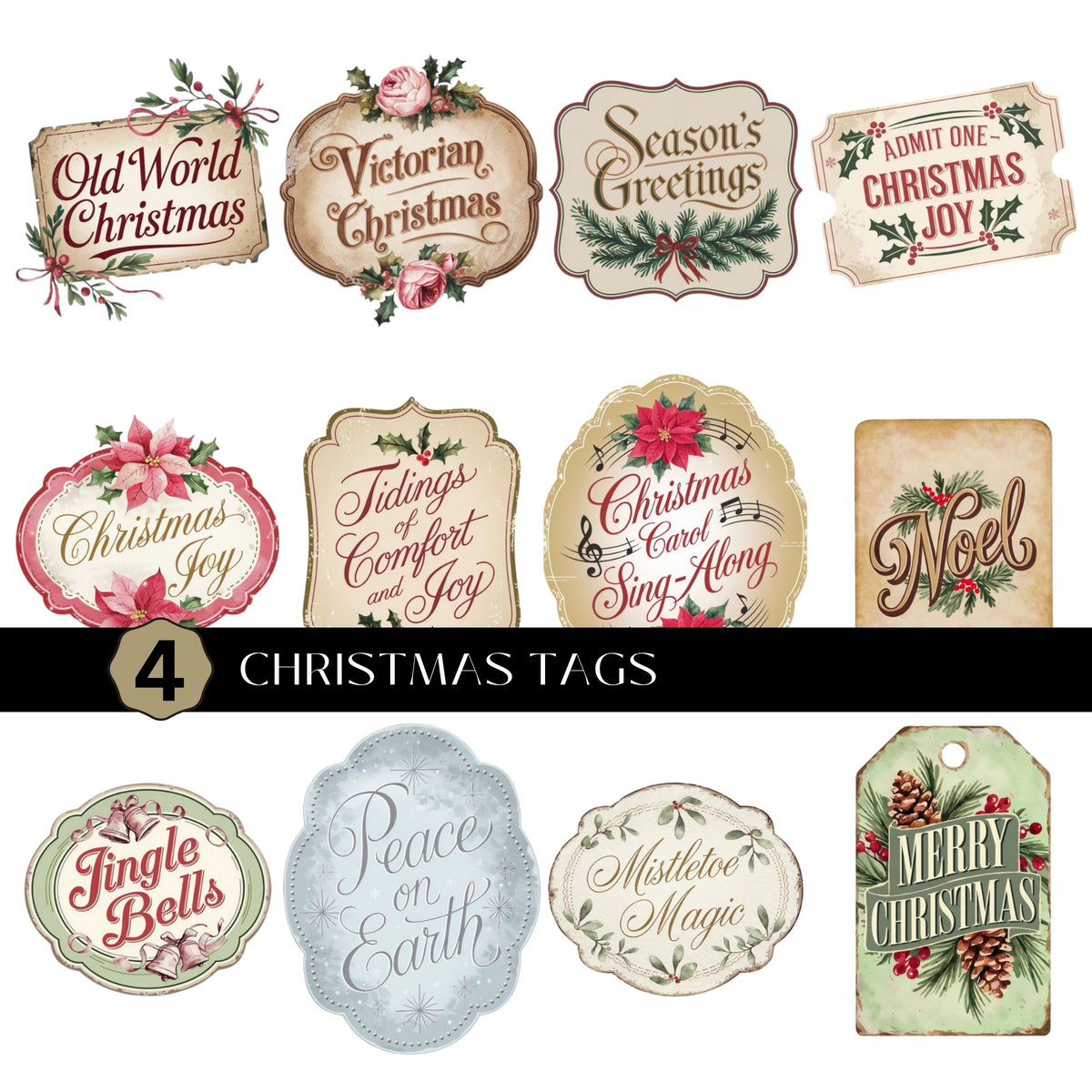 Christmas Tags UV DTF Decal Sheets 4 Designs