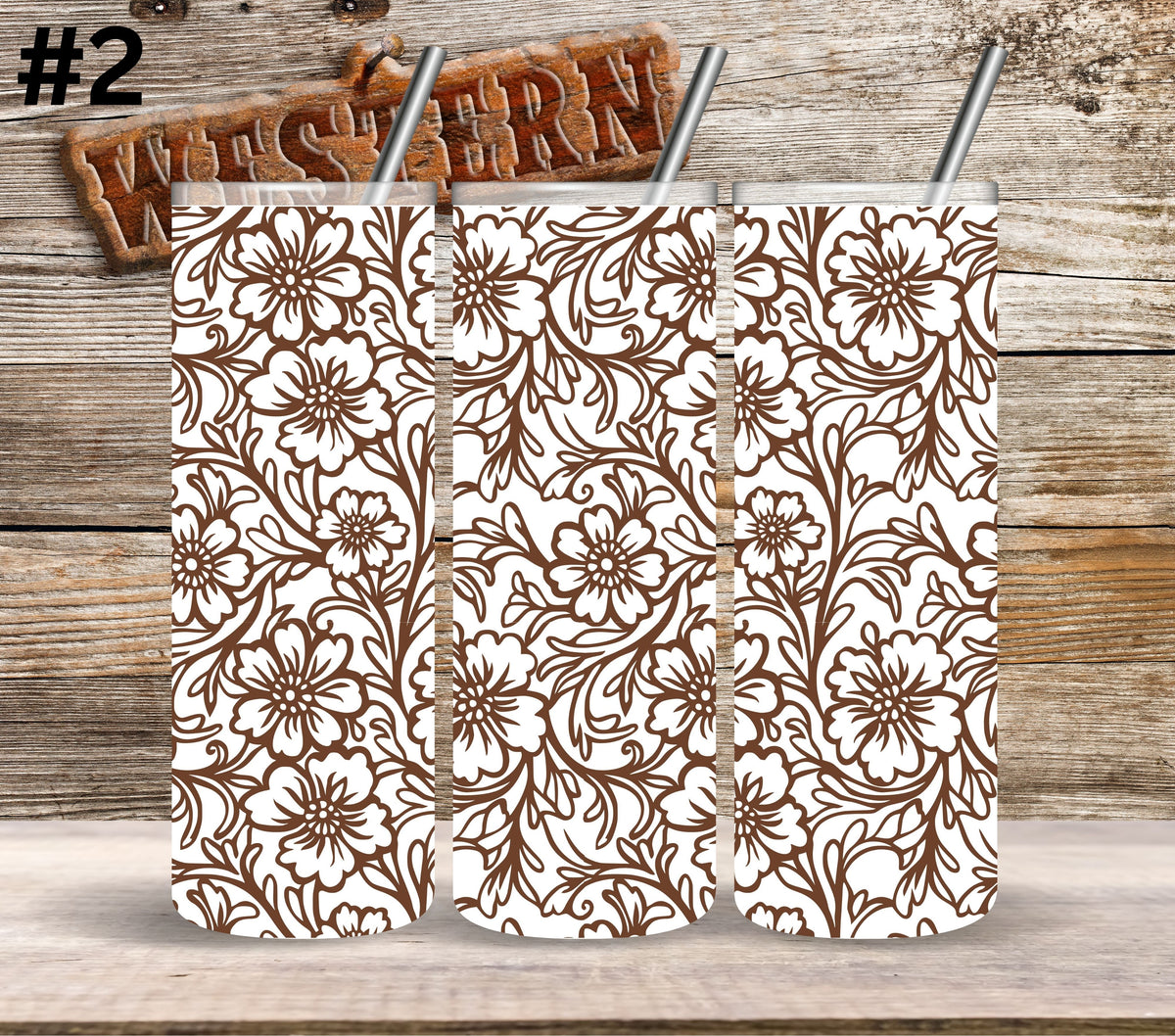 Brown Floral Tool UV DTF Tumbler wrap 10 Designs