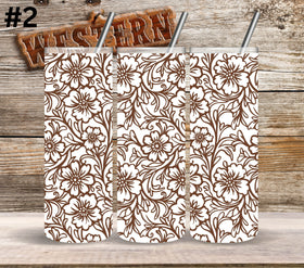 Brown Floral Tool UV DTF Tumbler wrap 10 Designs