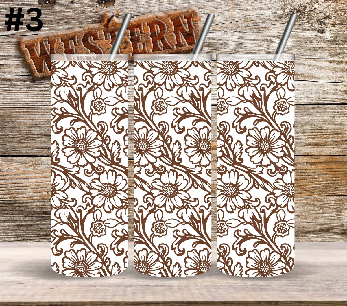 Brown Floral Tool UV DTF Tumbler wrap 10 Designs