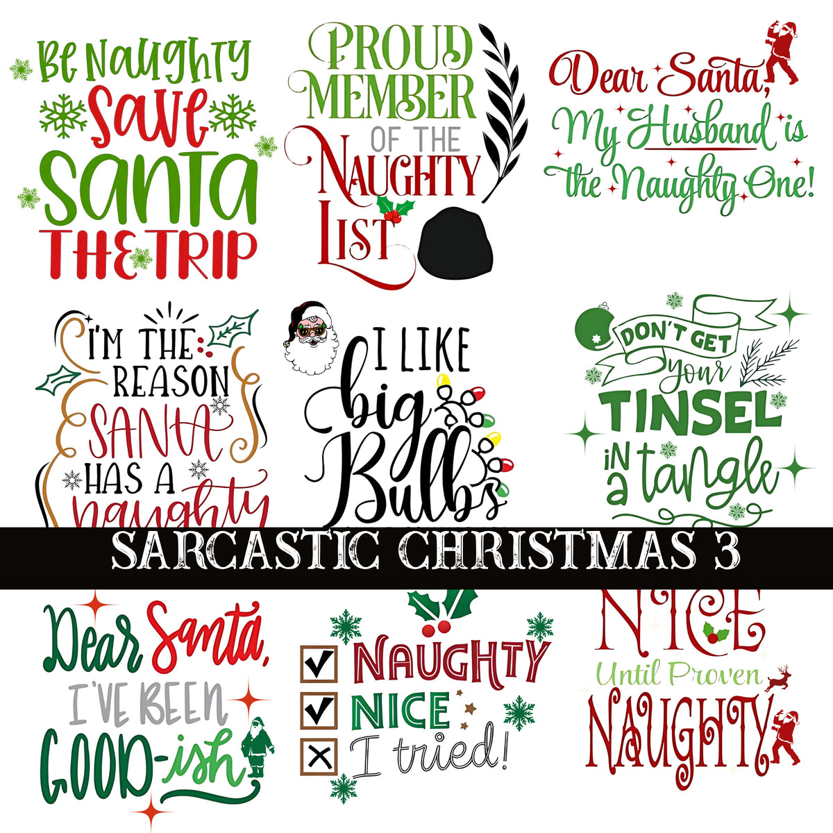 Sarcastic Christmas UV DTF Decal Sheets 3 Design sheets available