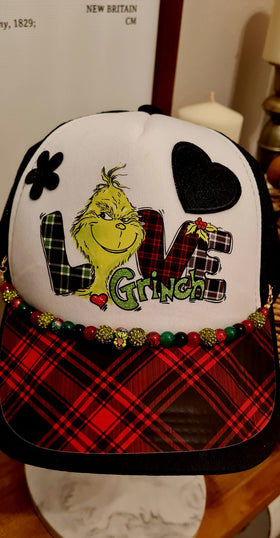 Finished Plaid Grinch Hat