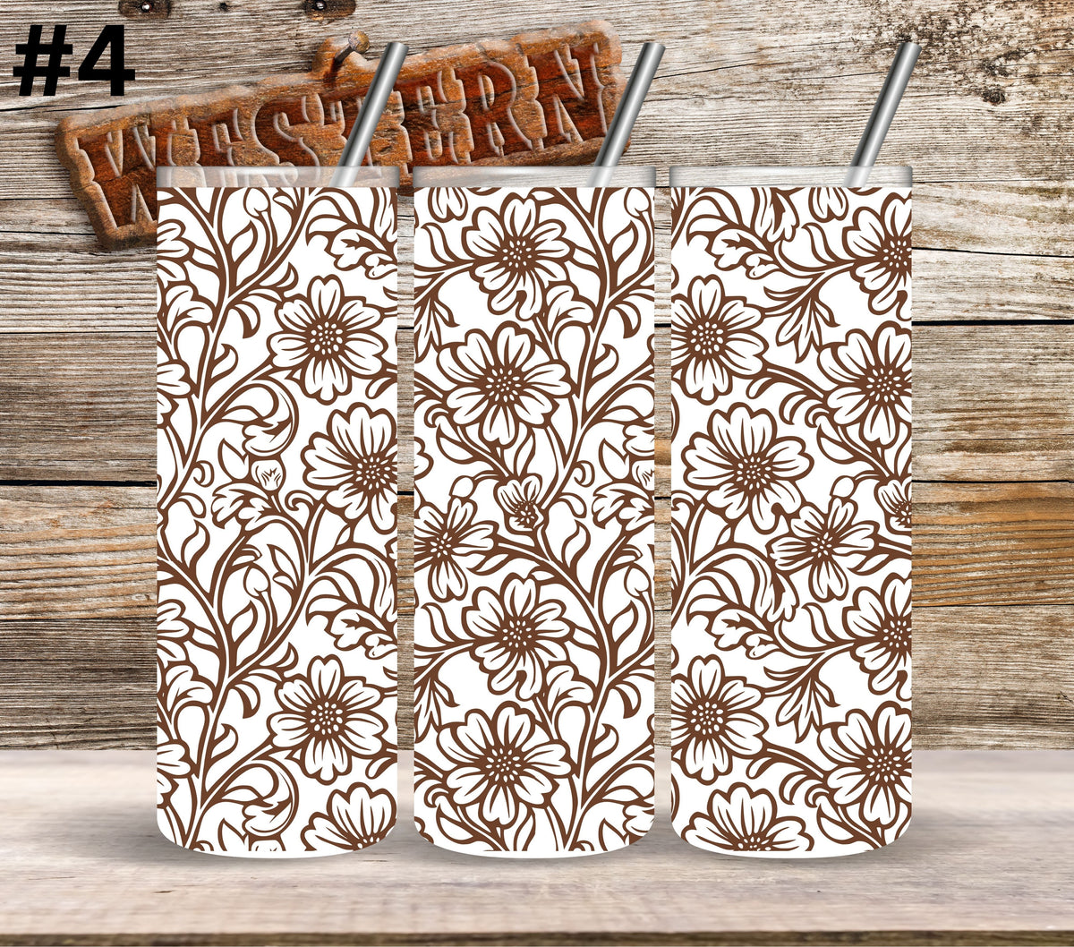 Brown Floral Tool UV DTF Tumbler wrap 10 Designs