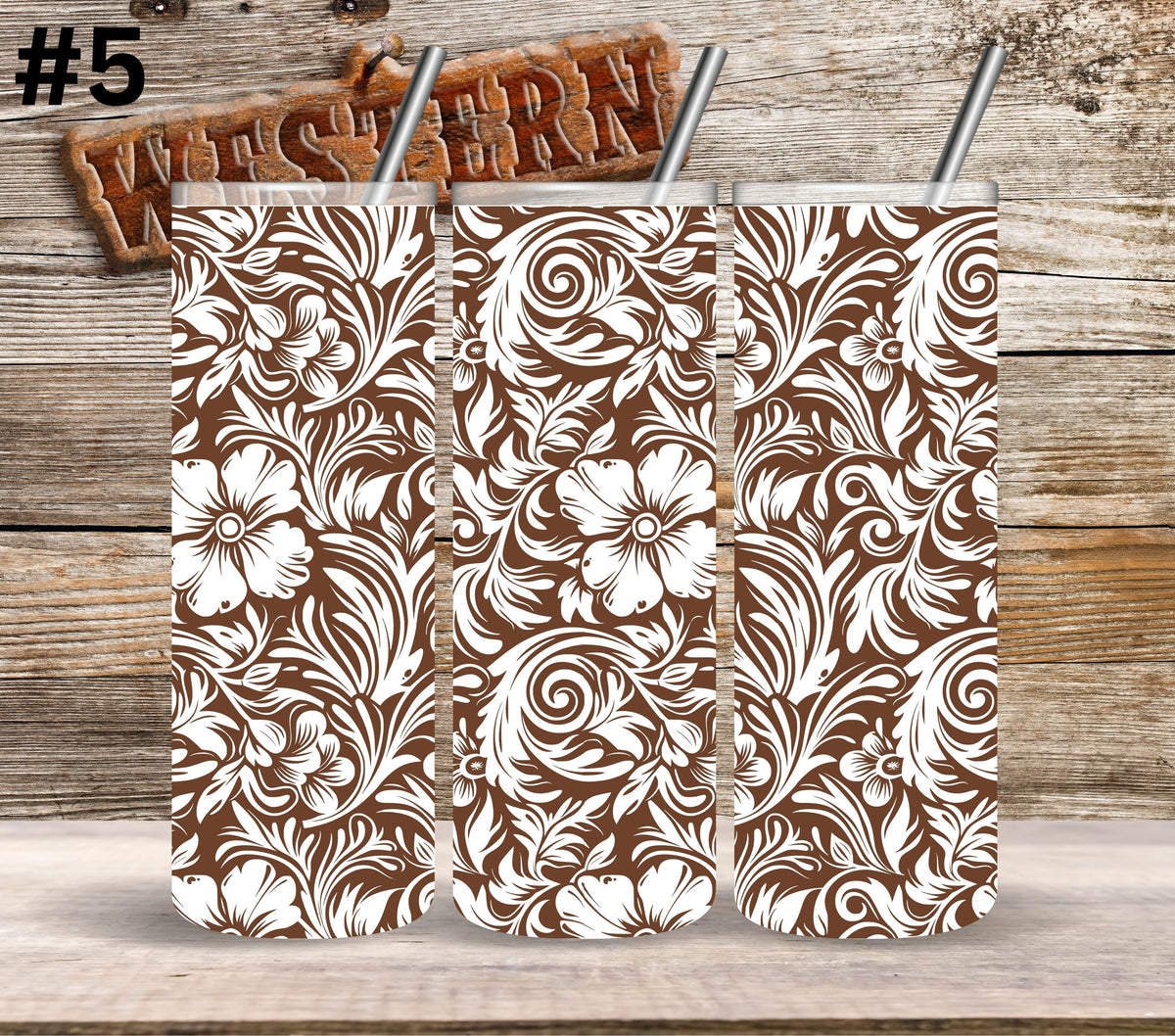 Brown Floral Tool UV DTF Tumbler wrap 10 Designs