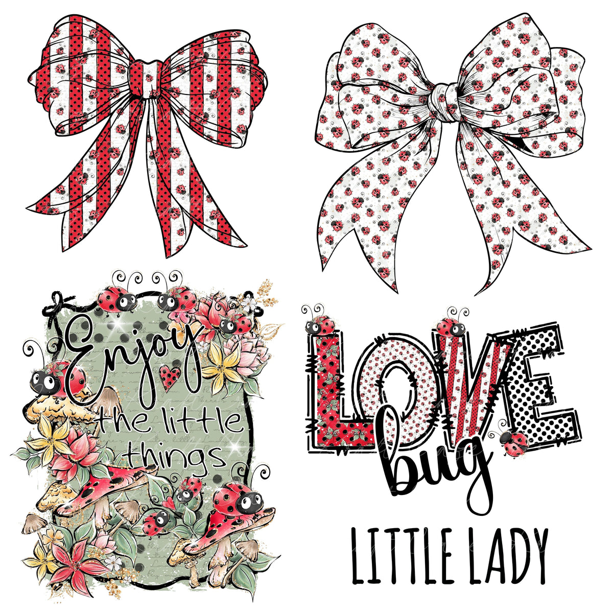 Cute Ladybugs UV DTF Decal Sheets-5 Design Options