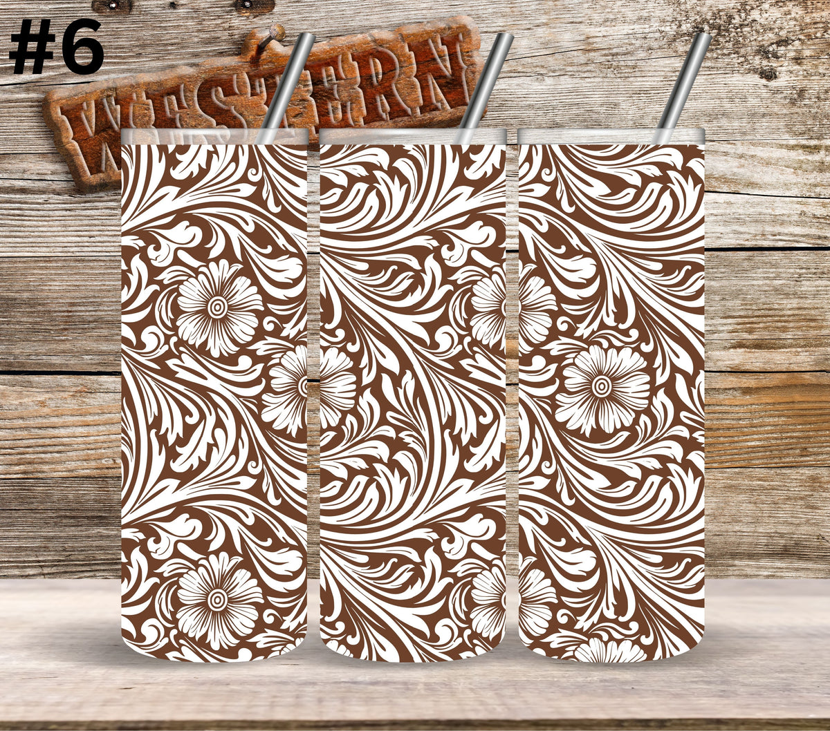 Brown Floral Tool UV DTF Tumbler wrap 10 Designs