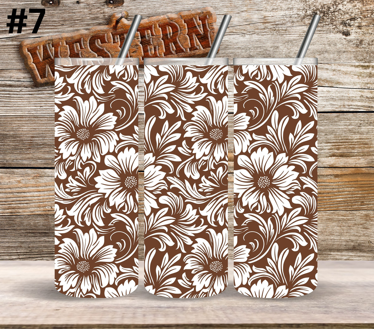 Brown Floral Tool UV DTF Tumbler wrap 10 Designs