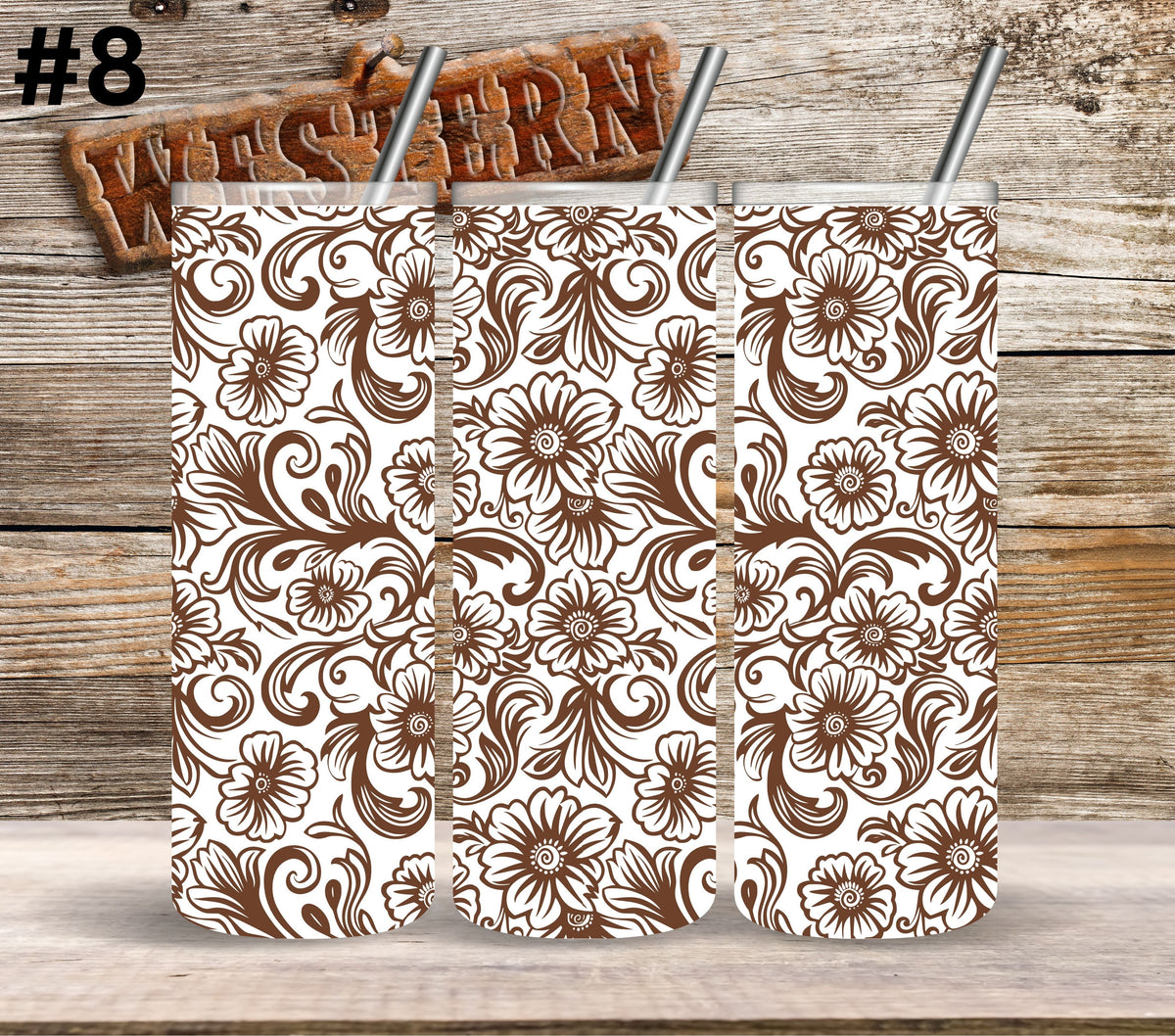 Brown Floral Tool UV DTF Tumbler wrap 10 Designs