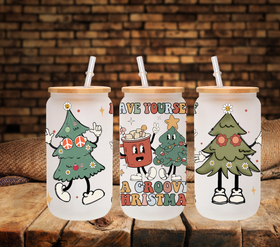 Groovy Little Christmas 16oz UV DTF Libbey Wrap