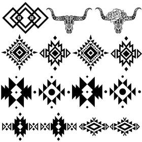 Aztec Shapes Black UV DTF Decal sheet