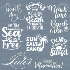 Beach Quotes White UV DTF Decal accent Sheet 10x10