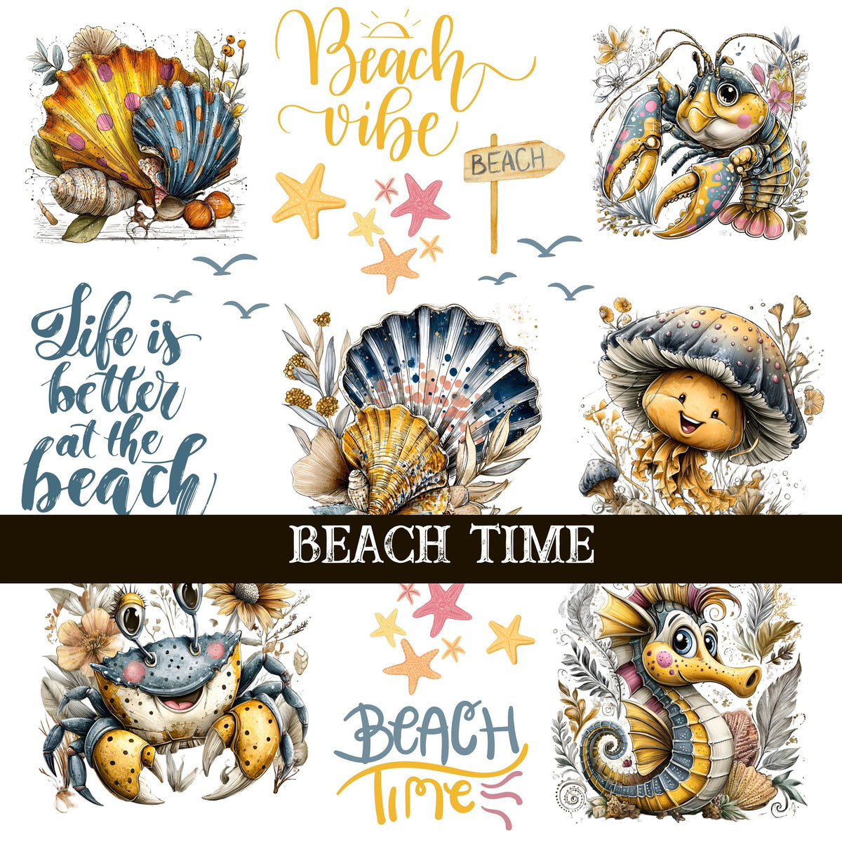 Beach Time UV DTF Decal Sheets