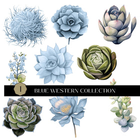 Blue Western Collection UV DTF Decal Sheets- 6 Designs