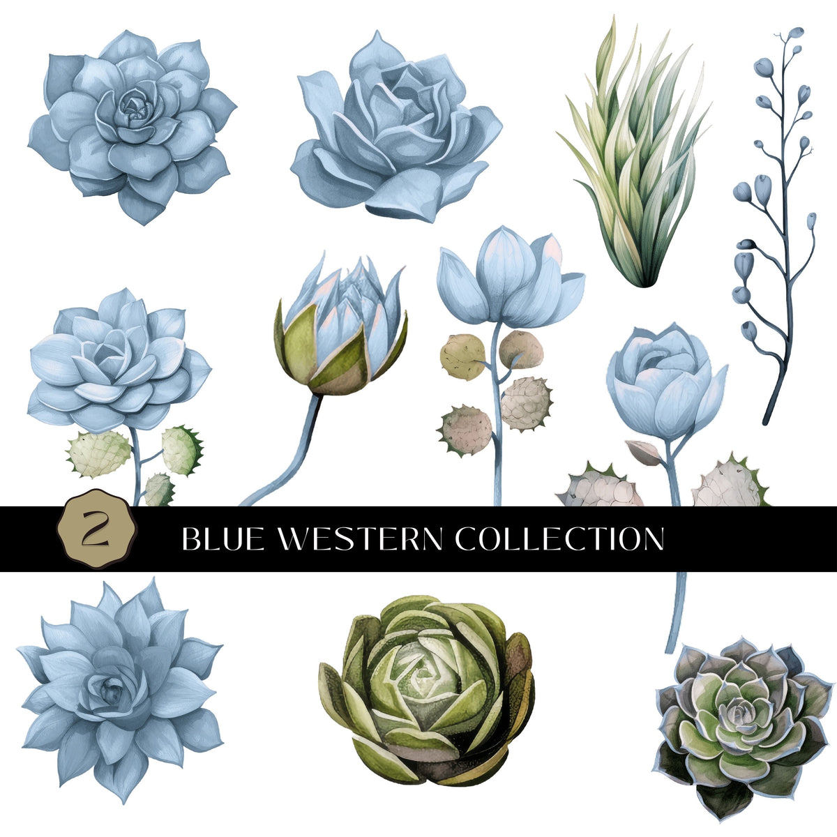 Blue Western Collection UV DTF Decal Sheets- 6 Designs