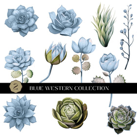Blue Western Collection UV DTF Decal Sheets- 6 Designs