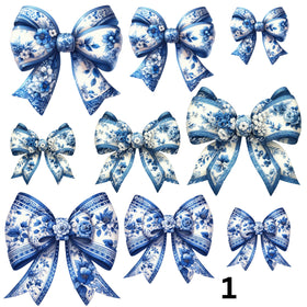 Blue and white Coquette Bows UV DTF Decal accent Sheet 10x10 sheet 3 designs