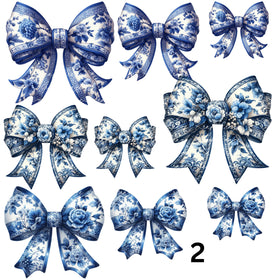 Blue and white Coquette Bows UV DTF Decal accent Sheet 10x10 sheet 3 designs