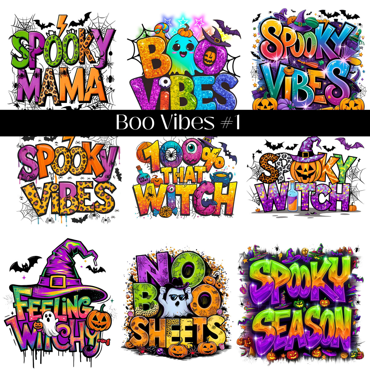 Boo Vibes Collection UV DTF Decal Sheets- 5 Designs