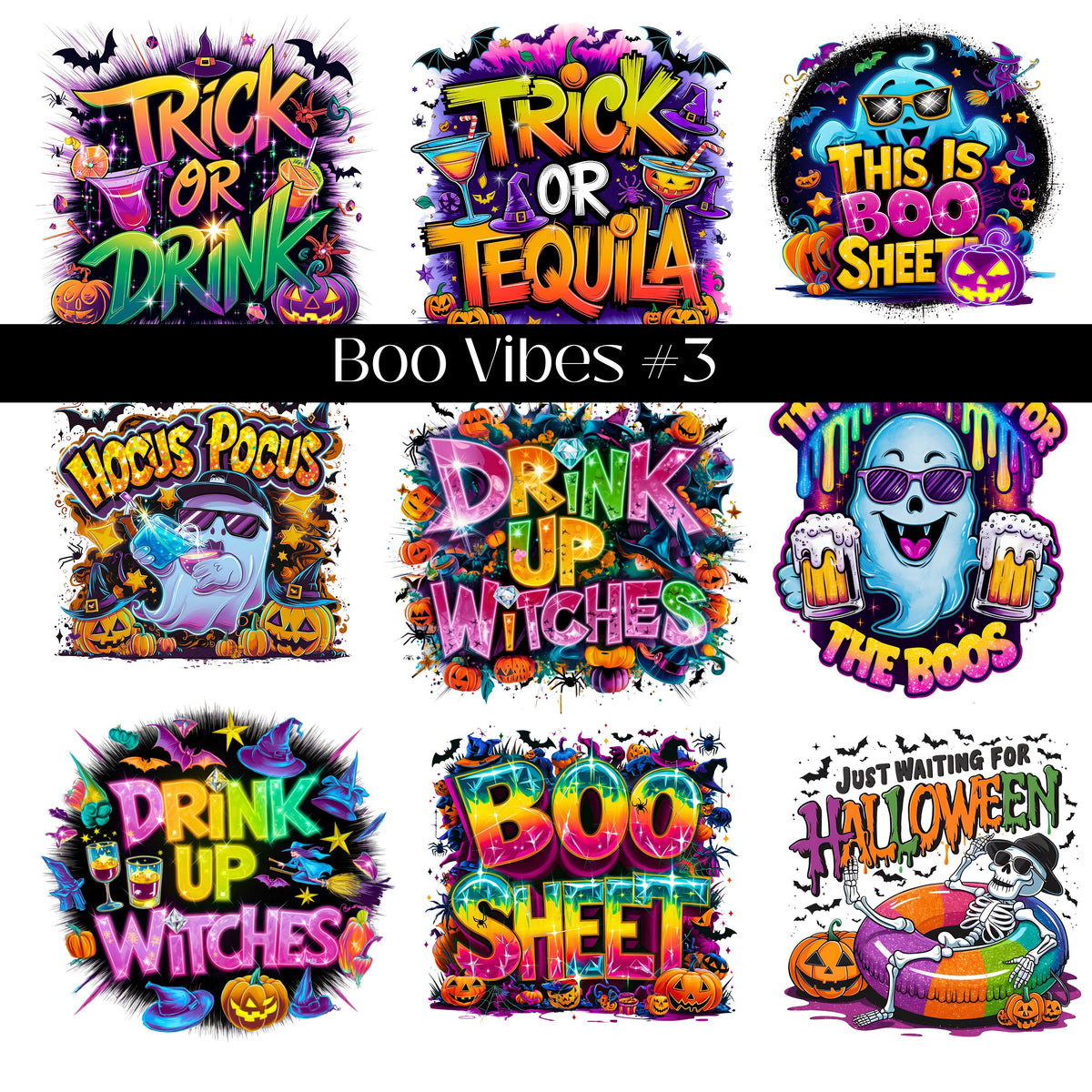 Boo Vibes Collection UV DTF Decal Sheets- 5 Designs