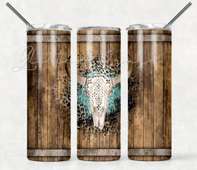 Bull Skull Woodgrain 20 oz Skinny Adhesive Vinyl Wrap