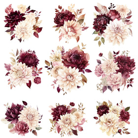 Burgundy Floral UV DTF Decal sheet