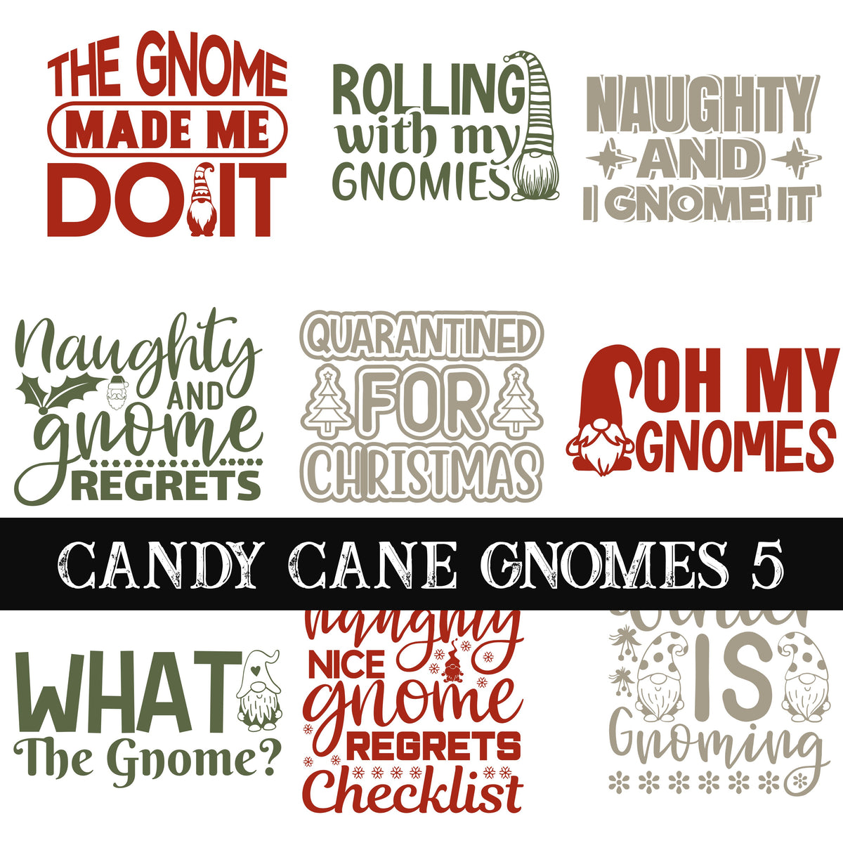 Candy Cane Gnomes Collection UV DTF Decal Sheets 7 Design sheets