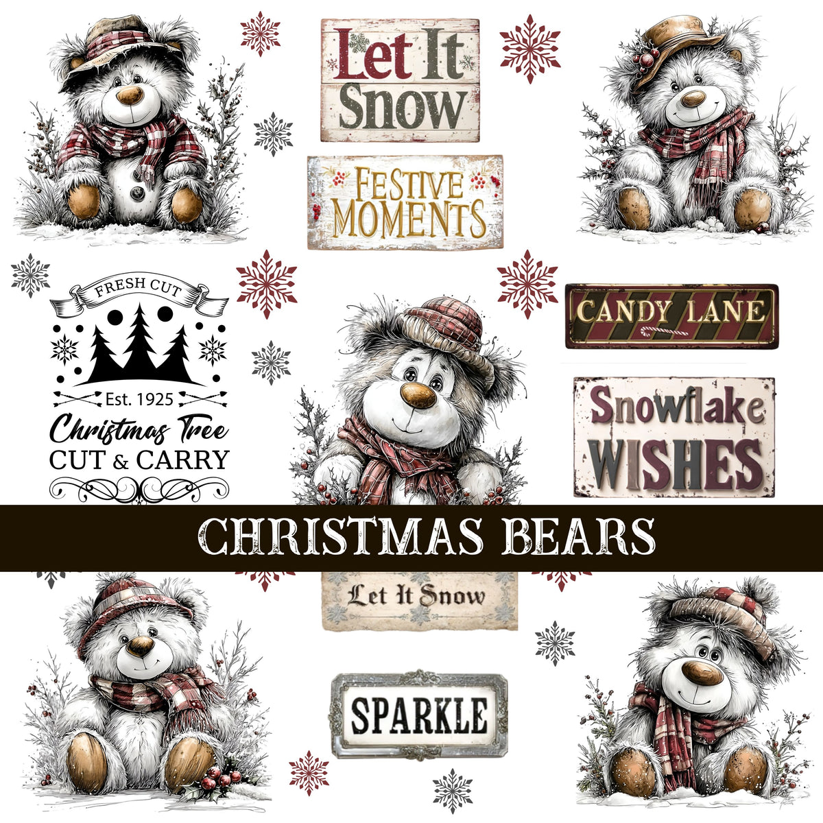 Christmas Bears UV DTF Decal Sheets