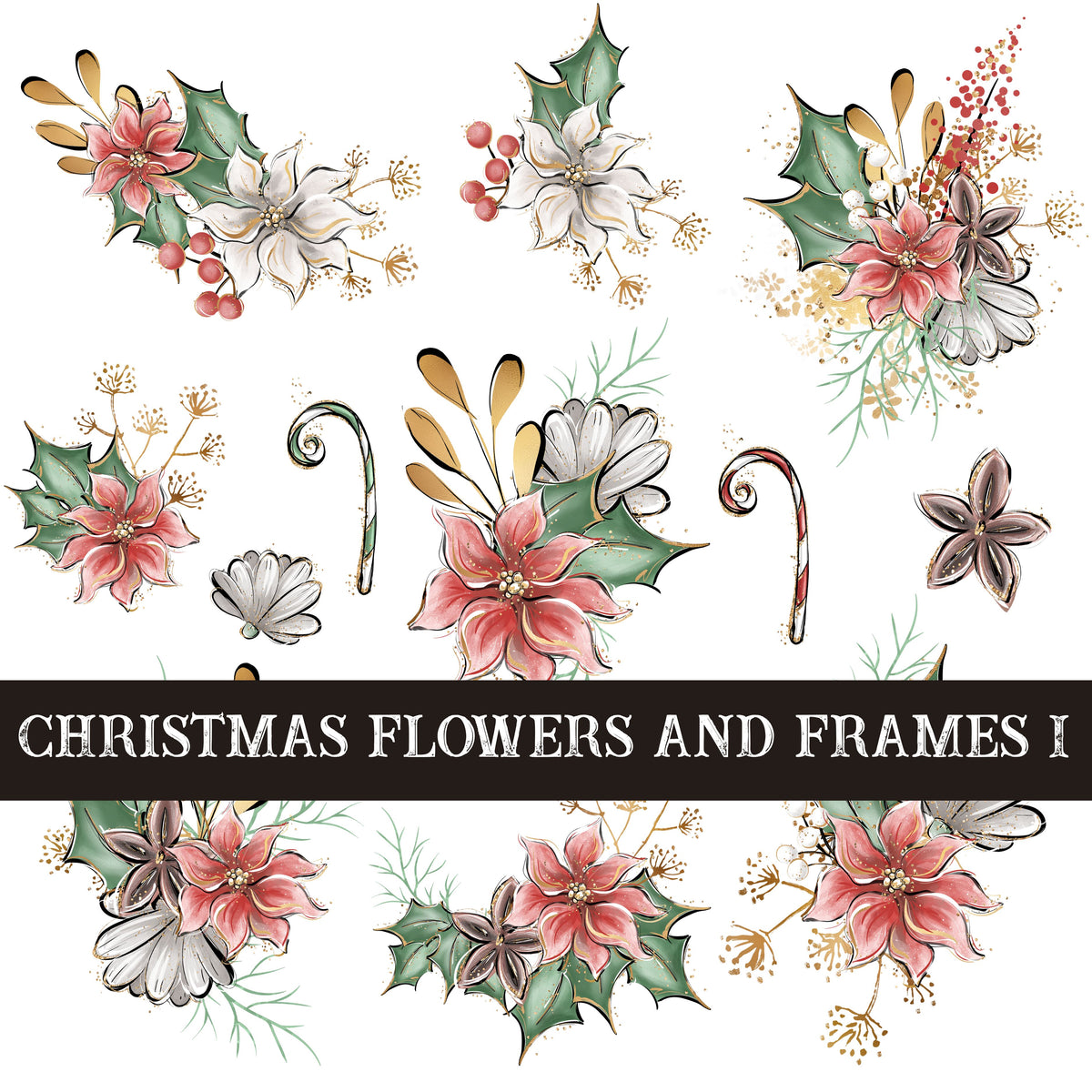 Christmas flowers and frames UV DTF Decal Sheets 3 sheet designs