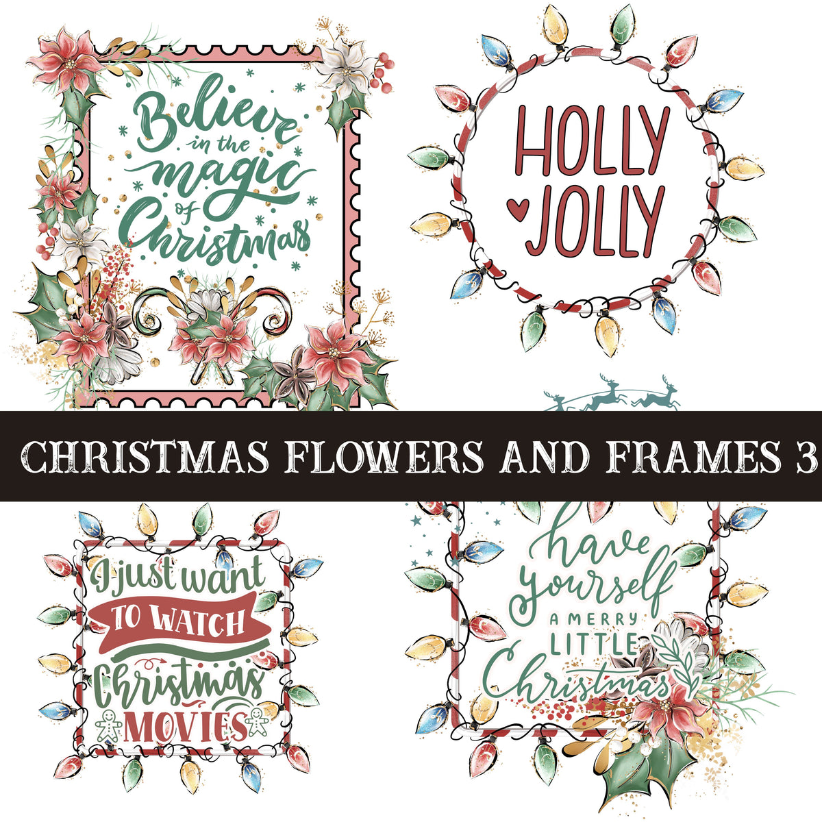 Christmas flowers and frames UV DTF Decal Sheets 3 sheet designs