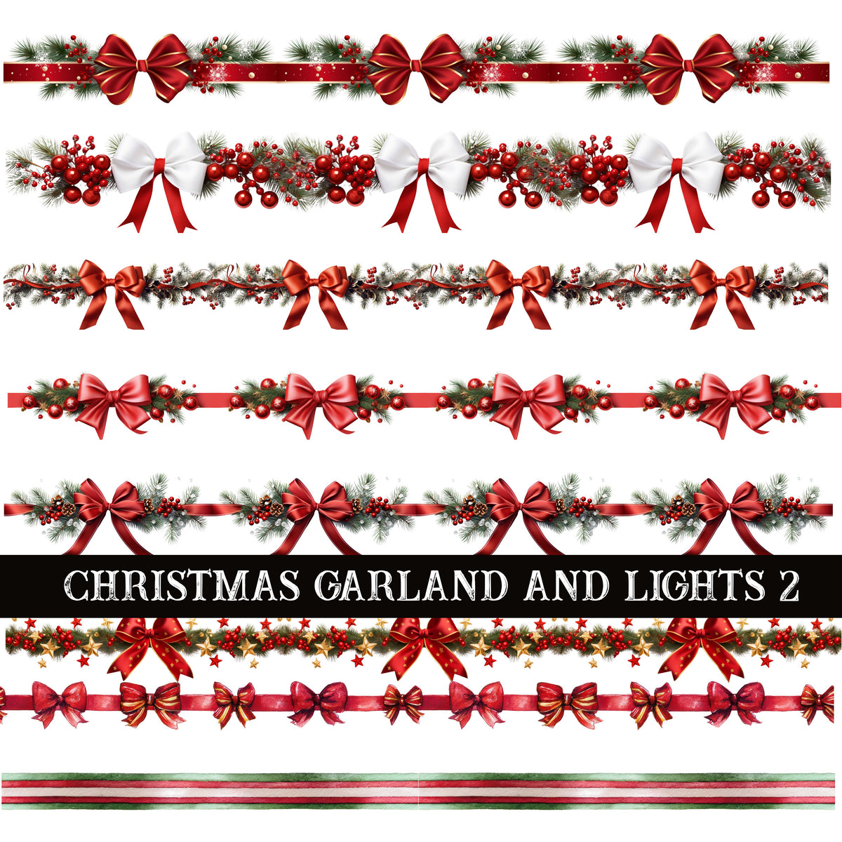 Christmas Garland and Lights Collection UV DTF Decal Sheets 7 Design sheets
