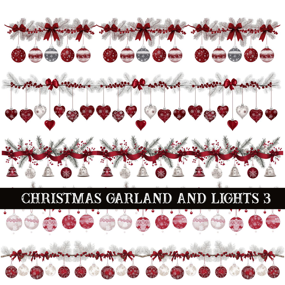Christmas Garland and Lights Collection UV DTF Decal Sheets 7 Design sheets