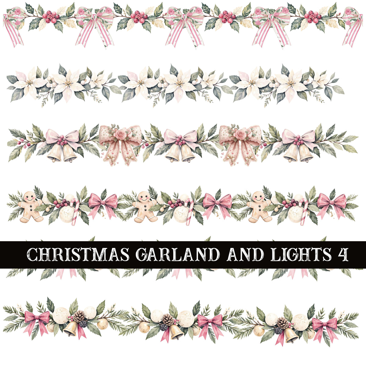 Christmas Garland and Lights Collection UV DTF Decal Sheets 7 Design sheets