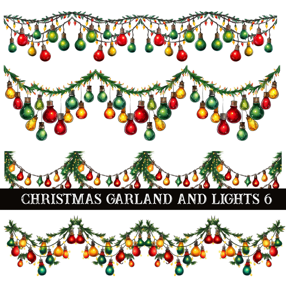 Christmas Garland and Lights Collection UV DTF Decal Sheets 7 Design sheets