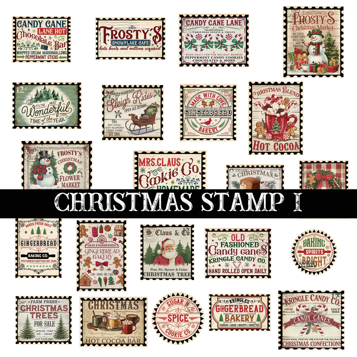 Christmas Stamp Collection UV DTF Decal Sheets 6 Design sheets