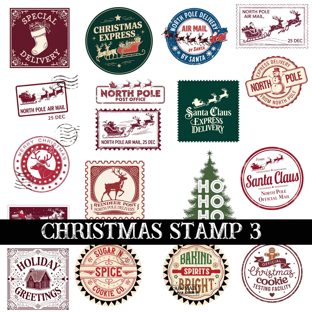 Christmas Stamp Collection UV DTF Decal Sheets 6 Design sheets