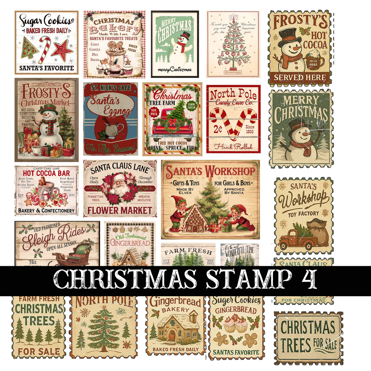 Christmas Stamp Collection UV DTF Decal Sheets 6 Design sheets