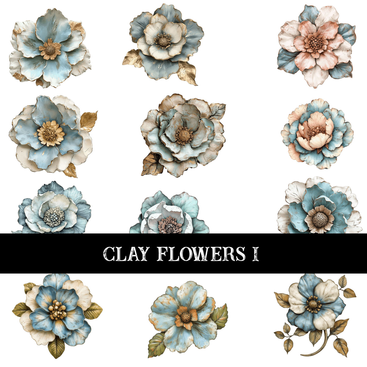 Clay Flowers UV DTF Decal Sheets 6 Designs