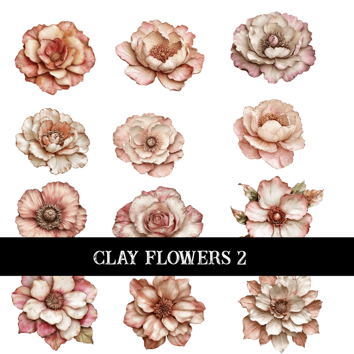 Clay Flowers UV DTF Decal Sheets 6 Designs