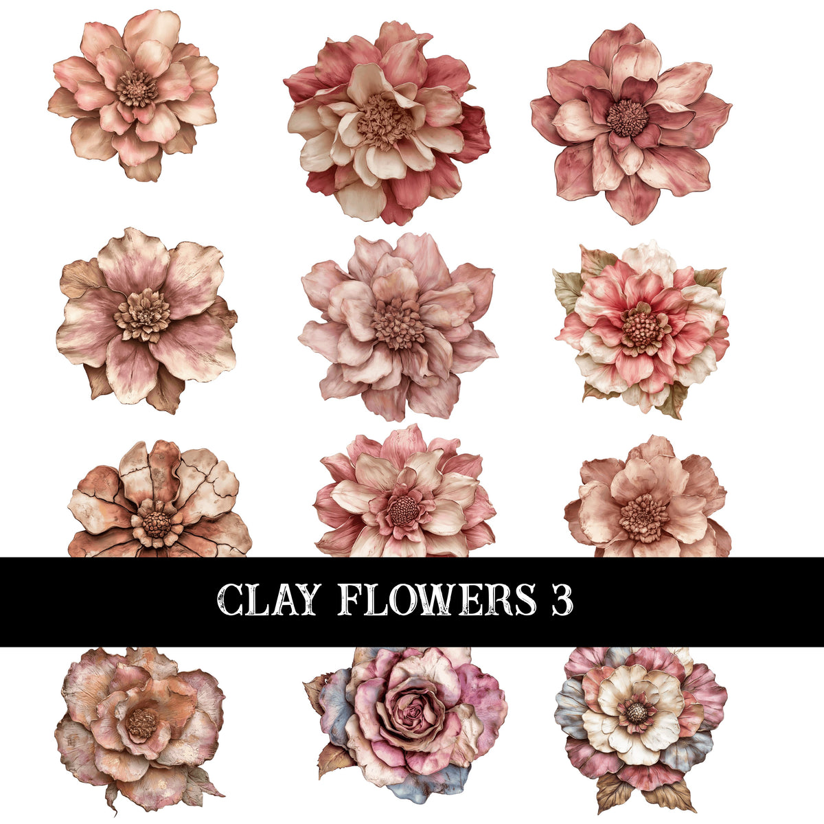 Clay Flowers UV DTF Decal Sheets 6 Designs