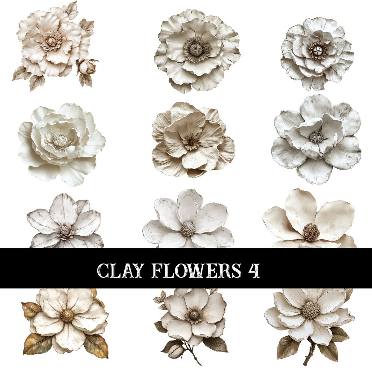 Clay Flowers UV DTF Decal Sheets 6 Designs