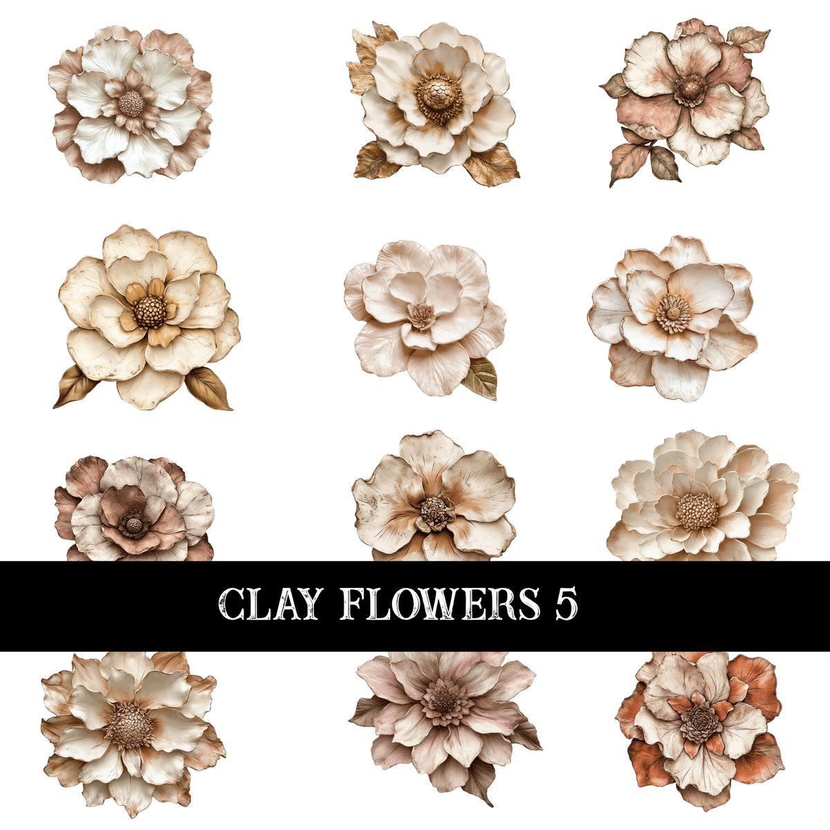 Clay Flowers UV DTF Decal Sheets 6 Designs