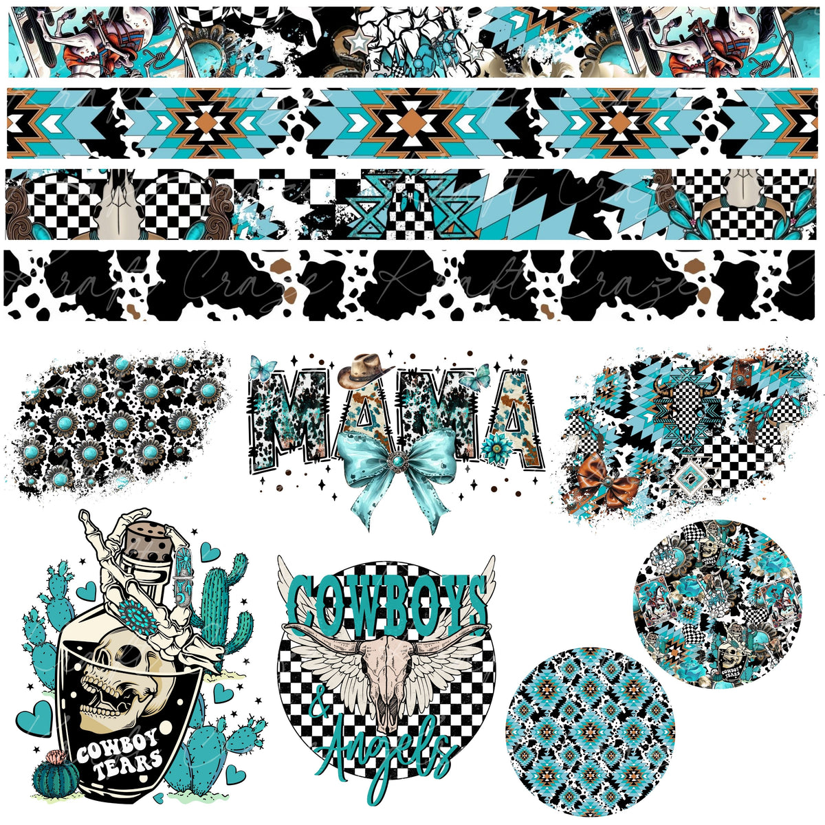 Cowboy Tears Decal, Tumbler butt and Border sheet  UV DTF tumbler