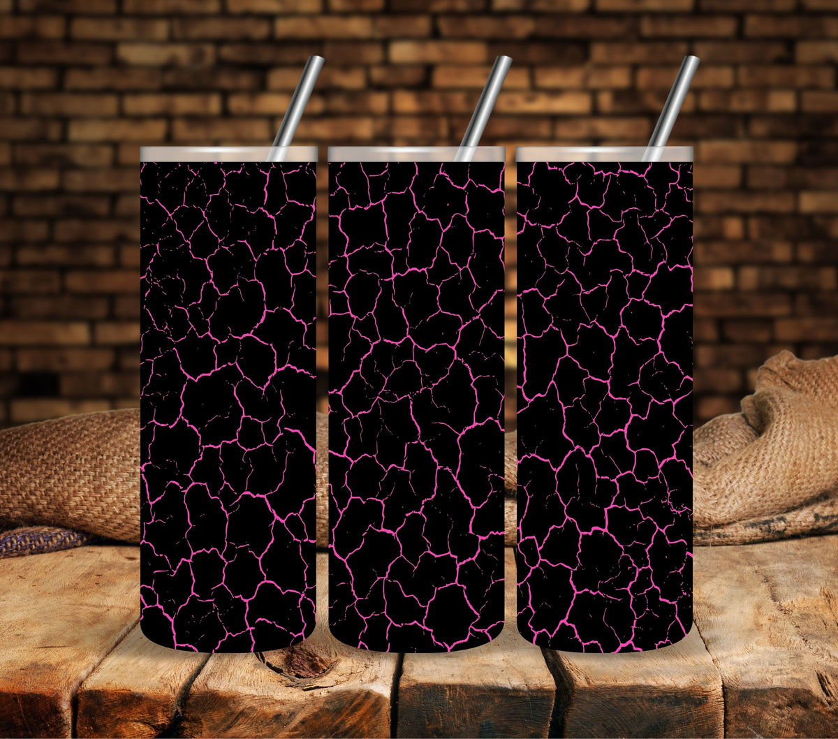 Crackled Pink UV DTF tumbler wraps