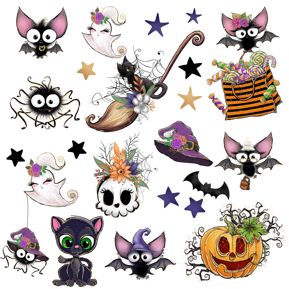 Cute Halloween UV DTF Decal Sheets-4 Design Options